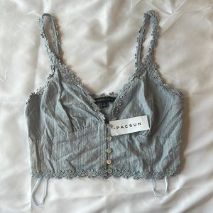 S Kendall & Kylie Pacsun Light Blue Flower Embroidered Buttoned Crop Top